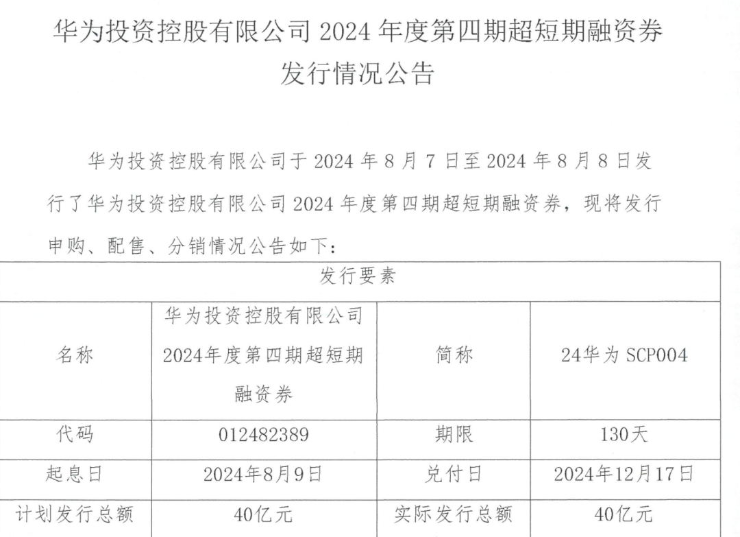 华为完成40亿超短期融资 加码科技创新投资